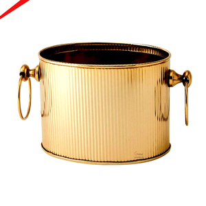 Seau à boissons rond élégant, accessoires de bar, seau à glace vintage en métal argenté, refroidisseur à vin et champagne avec poignées en bois - Product Image 5