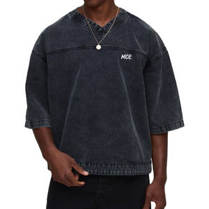 Camiseta para Hombre con Acabado Vintage, Cuello en V, Costura de Panel, Construcción de Algodón Grueso, Logotipo Personalizado, Fabricación al por Mayor - Product Image 1