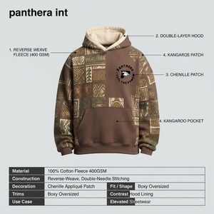 Hoodie Oversize Premium Streetwear pour Homme - Coton 400 GSM Tissage Inversé Jacquard Patchwork Épaules Tombantes Taille Personnalisée OEM XS - Product Image 5
