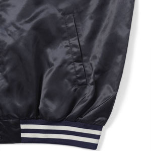 Satin Varsity <b>Jacket</b> Classic Baseball Bomber <b>Jacket</b> Snap Button Shiny Silk Letterman <b>Jacket</b> Dark Blue - Product Image 4