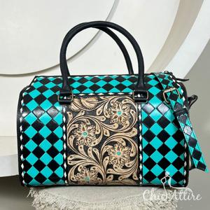 Bolsos de Viaje de Cuero Vacuno Hechos a Mano de Estilo Moderno y Lujoso, Bolsos de Hombro Vintage con Patrón a Cuadros para Hombre y Mujer - Product Image 1