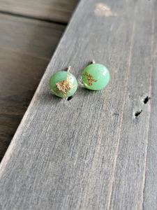 Handmade Green <b>Resin</b> Stud Earrings With Gold Leaf Round Shape Jewelry <b>Resin</b> <b>Crafted</b> gift for her <b>Resin</b> Round Beads - Product Image 6