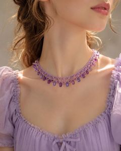 Collar Romántico Morado con Cuentas, Cristales en Forma de Gota de Agua y Perlas de Imitación para Mujer, Joyería de Boda de UO Craft - Product Image 1