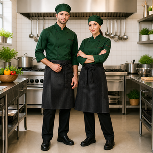 Conjunto de Uniforme de Chef de 4 Piezas, Chaqueta, Delantal, Gorro y Pantalones de Poliéster y Algodón, Transpirable, Antipilling, Ropa de Trabajo - Product Image 1