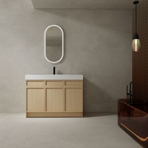 Mobile bagno freestanding da 48 pollici con lavabo in resina bianca e 3 ante con chiusura ammortizzata, imballaggio KD - Product Image 1