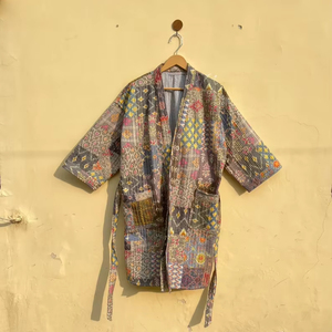 Bata de Kimono con Estampado Digital de Dibujos Animados para Mujer, Suave y Transpirable, 100% Algodón, Camisón de Verano Hecho a Mano, Cuello en V, Cintura Elástica, Largo Completo - Product Image 1