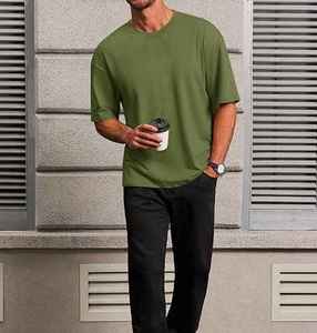 Baggy Solid Color Drop Shoulder O-Neck Plain Blank Heavyweight Thick Oversized <b>Tshirt</b> For Men Summer Outerwear Loose Fit Shirt - Product Image 4