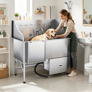 Professional <b>Dog</b> and Pet Grooming Station Stainless Steel and Wood Tub for Indoor Use for Cats and Reptiles <b>Bathing</b> - Product Image 4