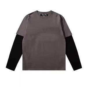 T-shirts vintage à manches longues, double couche, imprimés sur mesure, taille plus, 100% coton, t-shirts délavés pour hommes - Product Image 2