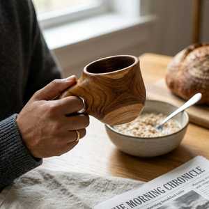 Taza de Té de Madera Rústica Hecha a Mano, Diseño Clásico para Café, Agua, Té, Taza de Madera Maciza con Asa para Café, Té y Bebidas - Product Image 4