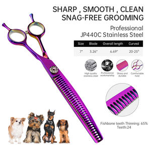 Tijeras Curvas de 7.0 Pulgadas, Color Morado, Acero Japonés 440c, Diseño de Espina de Pescado/Densas, Tijeras para Peluquería Canina, Veterinarias - Product Image 4