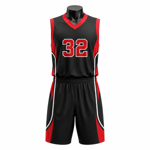 Conjunto de Uniforme de Baloncesto Personalizado en Negro y Rojo, Jersey y Pantalones Cortos Transpirables, Fabricante OEM ODM de Marca Privada - Product Image 1