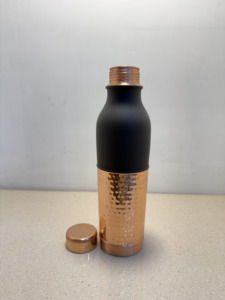 Premium Matte Black Pure Copper Water Bottle with Hand-Hammered Base Two-Tone Copper Flask Tapered Sports Bottle with Ridged Lid - Product Image 5