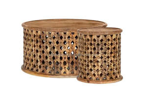 Juego de 2 mesas de centro modernas talladas a mano con diseño Jali, mesas auxiliares de madera de mango, mesas decorativas - Product Image 3