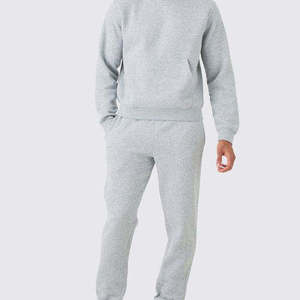 Ensemble de survêtement unisexe gris 2-en-1 avec sweat à capuche et pantalon de jogging, vêtements de sport décontractés, couleur unie, manches longues, en coton léger, automne, grande taille - Product Image 4