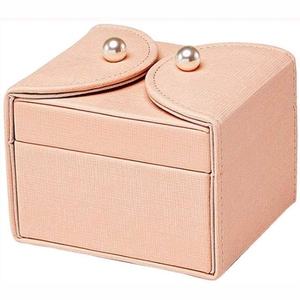 Boîte à Bijoux Élégante Bicolore Orange et Bleu Marine en Cuir, Organisateur Minimaliste Portable, Coffret Cadeau Artisanal - Product Image 4