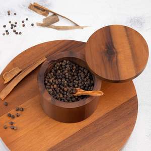 Craft Emporium Exports Pot à sel et piment en bois naturel avec couvercle en bois, forme personnalisée, compatible lave-vaisselle, résistant à l'humidité, récipient de cuisine - Product Image 6