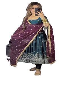 Attrayant georegette broderie travail robe bas avec dupatta festival porter prix de gros femmes etnic vêtement - Product Image 1