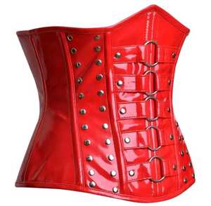 Corset sous-poitrine en PVC rouge personnalisable OEM, avec fermeture éclair latérale et rivets métalliques argentés sur le côté, pour usage quotidien. - Product Image 2