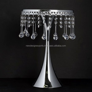 Soporte de pastel de pedestal de centro de mesa de 17 "de alto con cadenas de cristal acrílico-plateado - Product Image 2