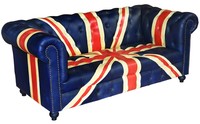 Canapé Chesterfield en cuir de luxe Union Jack, vintage, capitonné, 2 places, avec accoudoirs roulés, pour salon, hôtel, salle de séjour
