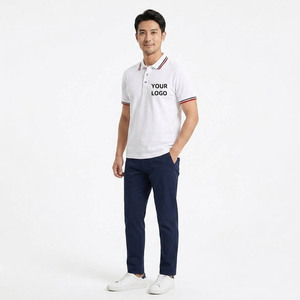 Polo de Algodón Blanco para Hombre, Manga Corta, Color Sólido, Transpirable, Tela Oxford, Logotipo Frontal, Estilo Casual - Product Image 3