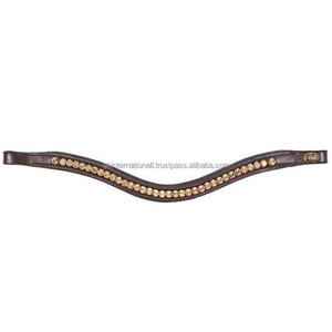 Diadema para caballo de cuero genuino negro ondulado, diseñada con una hilera de cristales de vidrio y cadena de metal, tallas personalizadas. - Product Image 6