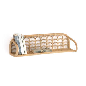 Wholesale Scalloped Rattan <b>wall</b>-mounted <b>shelf</b> Natural Bamboo Floating Racks Nursery Kids Bedroom Toy Book Hanging <b>Storage</b> Holder - Product Image 3