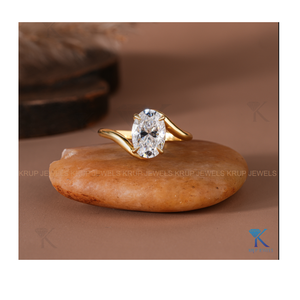 Minimalist Oval-Cut Bypass <b>Solitaire</b> Engagement <b>Ring</b> in Yellow Gold Stackable <b>Ring</b> for Women Elegant Design Wedding Engagement - Product Image 1