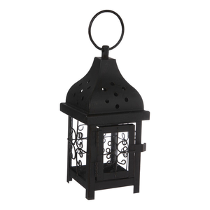 Lanterne décorative en métal noir pour intérieur/extérieur avec porte-bougie, panneaux en verre et guirlandes pour Noël et mariages - Product Image 2