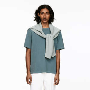 Camiseta de Hombre Lisa de Alta Calidad, Algodón Duradero de Peso Medio, Cuello Redondo Acanalado, Ajuste Holgado, Absorbe la Humedad, Hombro Caído, Estilo Urbano - Product Image 3