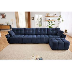 Divano Modulare Premium a 4 Posti con Pouf, Struttura in Legno Massello, Cuscini ad Alta Resilienza, Configurabile in Ciniglia per Soggiorno - Product Image 3