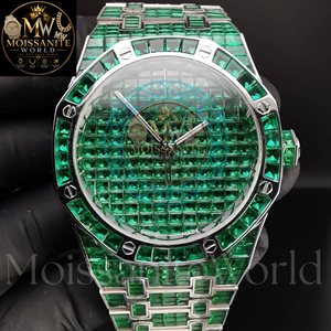 Montre de luxe vintage verte avec diamants, mouvement quartz japonais, date, pour homme, style hip-hop, entièrement sertie de diamants, passe tous les tests de diamant. - Product Image 4