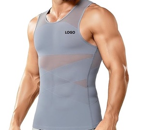 Camiseta sin mangas de compresión para hombre con control de abdomen, panel de malla, moldeadora de cuerpo, ropa deportiva sin mangas - Product Image 5