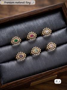 Premium Gold Plated Teardrop CZ Mehendi <b>Rings</b> Set Floral Paisley <b>Adjustable</b> Finger <b>Rings</b> for Women Ethnic Wedding Jewelry - Product Image 4