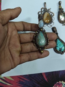 Handmade Copper Wire Wrapped Natural Gemstone Pendant Assortment Boho Style Jewelry Wholesale - Product Image 3