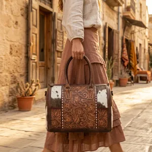 Vegan Leather Vintage Style Women's Hand Bag Elegant Design Pattern Chains Decoration Two Straps Large Capacity Leather <b>Handbag</b> - Product Image 2