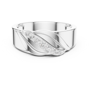 Bague en or blanc 18 carats avec diamant de laboratoire, motif vague infinie, élégante courbe de diamants, bande de diamants ondulée - Product Image 1