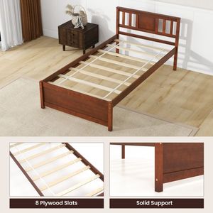Cama de Plataforma de Madera con Cabecera y Soporte de Láminas de Madera, Muebles de Dormitorio Elegantes y Naturales - Product Image 6