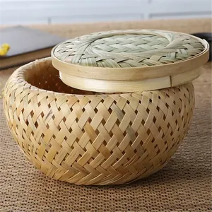 Panier de rangement rond en bambou de luxe, organisateurs de cuisine, conteneur alimentaire tressé, articles ménagers, boîte d'emballage pour thé et café en grains - Product Image 5