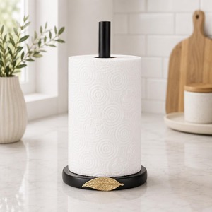 Silver Metal Paper <b>Towel</b> <b>Holder</b> Freestanding Countertop Stand with Ginkgo Leaf Design for <b>Kitchen</b> - Product Image 6
