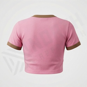 T-shirt court en coton personnalisé pour femme, coupe ajustée, col rond, idéal pour l'été, le streetwear, le fitness et l'entraînement sportif - Product Image 2