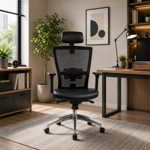 Chaise de bureau ergonomique KINSHA moderne avec support lombaire, réglable en hauteur, en tissu maillé, pivotante électrique, base métallique réglable - Product Image 1