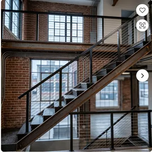 Rampe d'escalier moderne en acier inoxydable noir résistante à l'eau avec câbles horizontaux et poteaux carrés pour la sécurité des escaliers intérieurs à domicile - Product Image 1