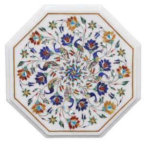 Cubierta de Mesa de Centro de Mármol Blanco Ecológica con Diseño Tradicional e Incrustaciones de Pietradure para Muebles de Sala - Product Image 4