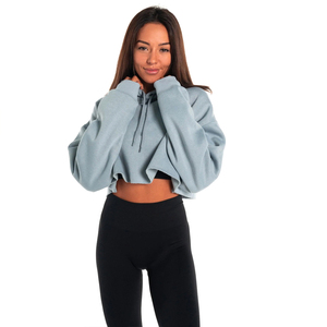 Hoodie oversize pour femme, couleur unie, épaules tombantes, manches longues, tricot en coton et fibre de bambou, vêtements d'automne - Product Image 5