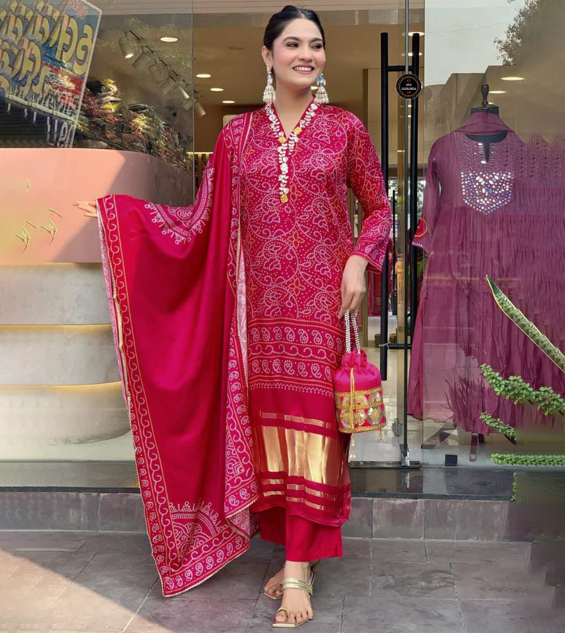 Completo Georgette Kurta Salwar Con Dupatta - Donna - Verde Pastello Ricamato - Taglia XL - Fatto A Mano India
