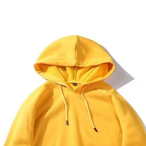 Sweat-shirt à capuche jaune uni pour homme avec poche kangourou et cordon de serrage, décontracté, en coton écologique, idéal pour l'automne - Product Image 4