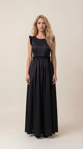 Robe longue noire à volants pour femme, en coton, décontractée, légère et fluide, idéale pour l'été, les soirées et les fêtes - Vente en gros Fabricant - Product Image 2