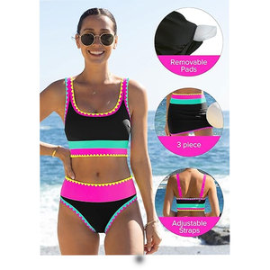 Traje de Baño de Primera Calidad para Mujer, Elegante, Cuello Redondo, Sin Mangas, Corte Regular, Color Sólido, Ropa de Playa - Product Image 5